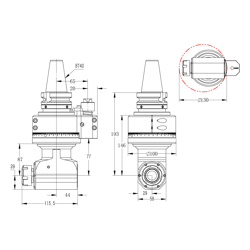 DK90-BT40-ER25-87 定制角度头