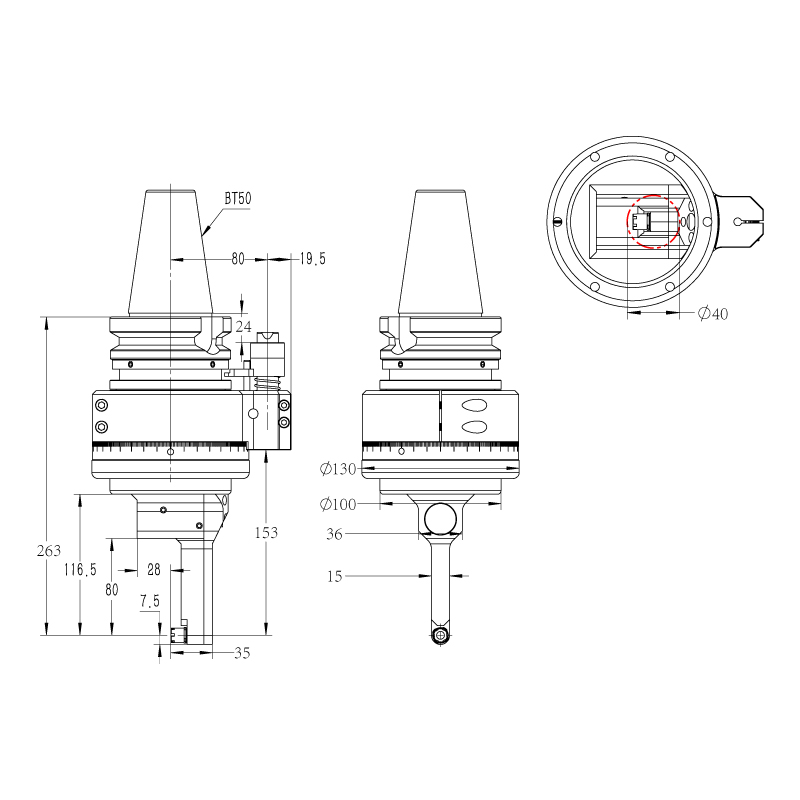 DK90-BT50-DC5M 轻型角度头角度头外形尺寸图