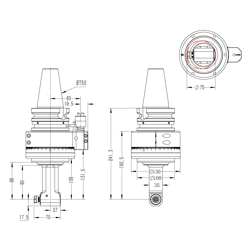 DK90-BT50-ER11-90 直角铣头角度头外形尺寸图纸