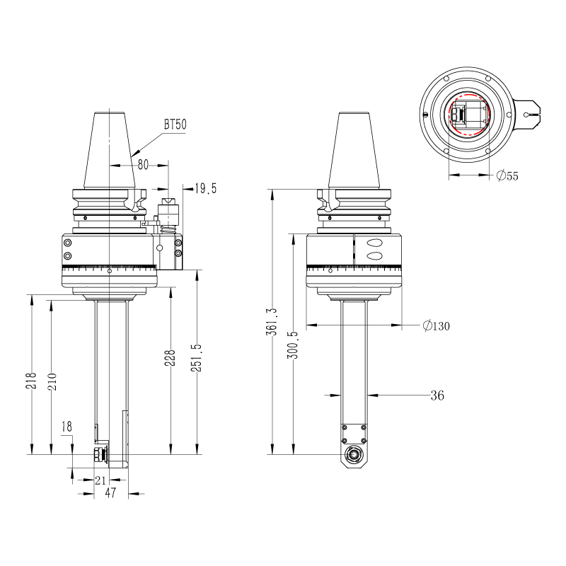 DK90-BT50-ER11M-210 数控加工中心角度头角度头外形尺寸图纸