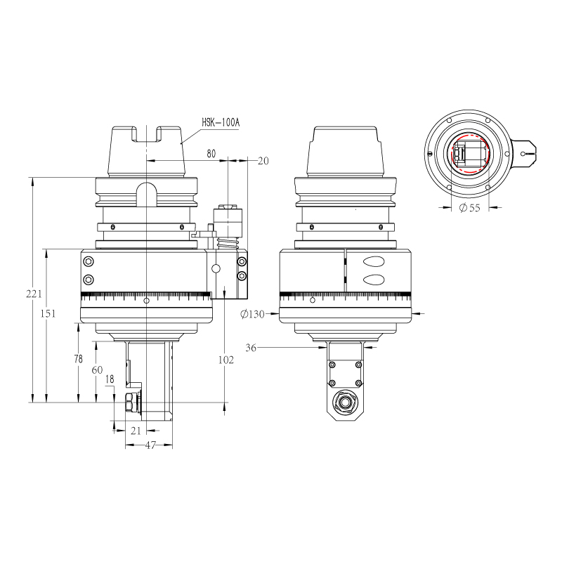 DK90-HSK100A-ER11M-60 窄小空间角度头角度头外形尺寸图纸