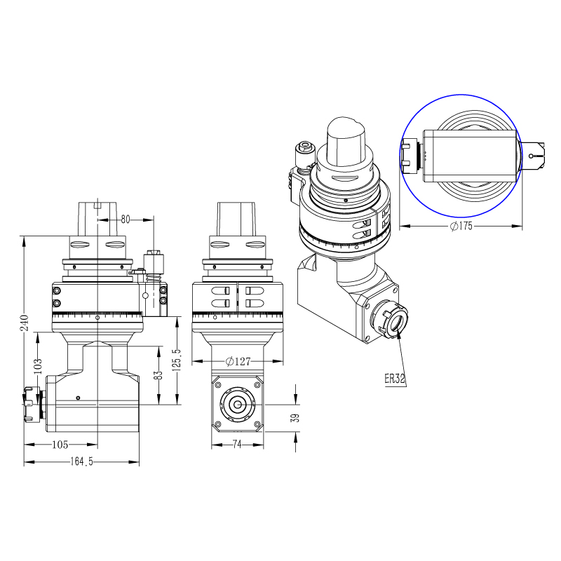 DK90-C8-ER32-100 非标定制角度头