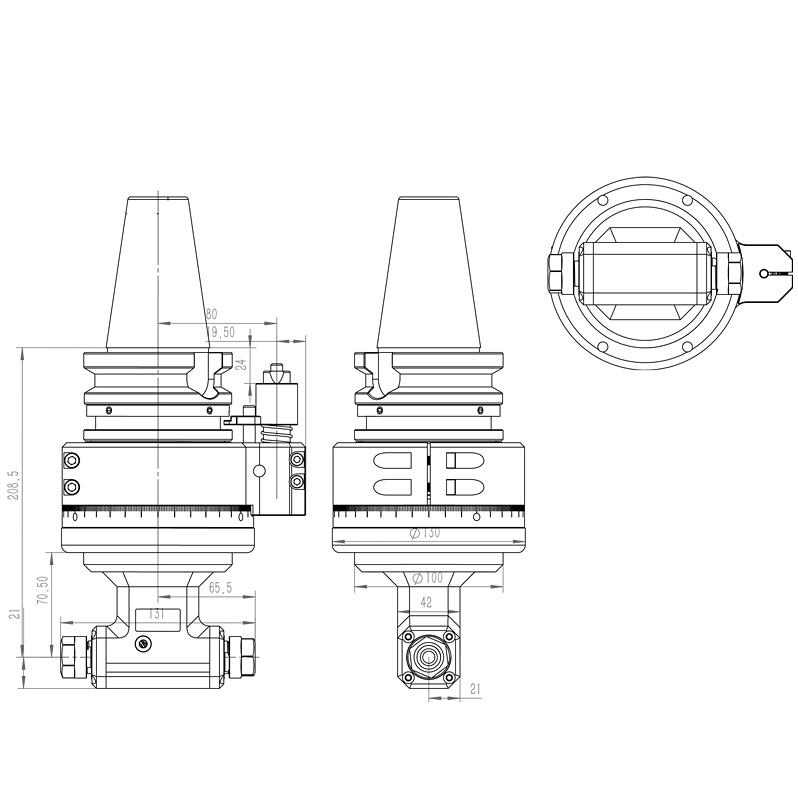 DK90-BT50-ER16-2X 双侧加工角度头角度头结构图纸