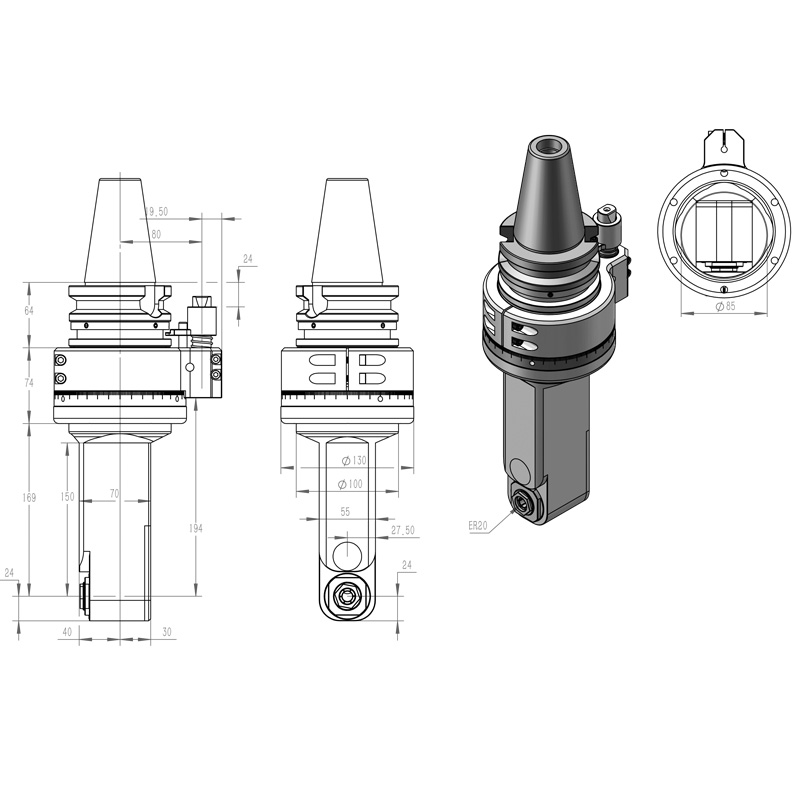 DK90-BT50-ER20M-150 常规机床专用角度头