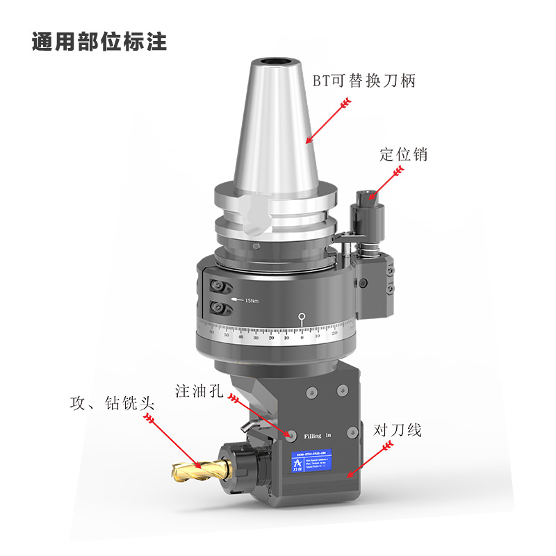 DK90-BT50-ER25-Z80 中心出水角度头角度头常规通用位置标注