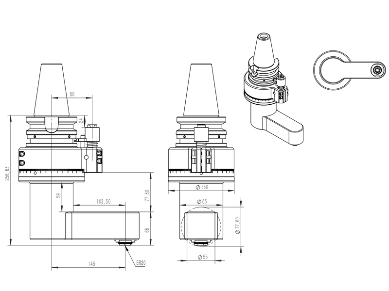 DK90-BT50-Z13-145 异型非标定制角度头外型尺寸图纸