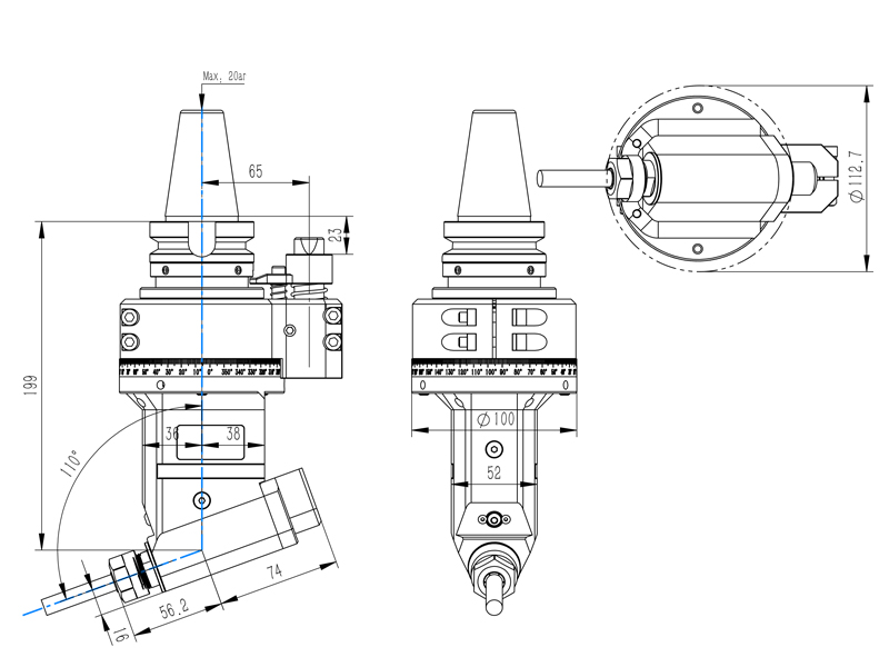 DK70-BT40-ER16Z 定制角度头外型尺寸图纸