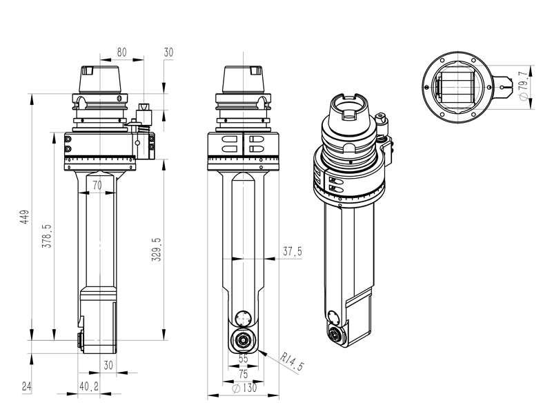 DK90-HSK100A-ER20M-300 加工中心侧铣头角度头外形尺寸