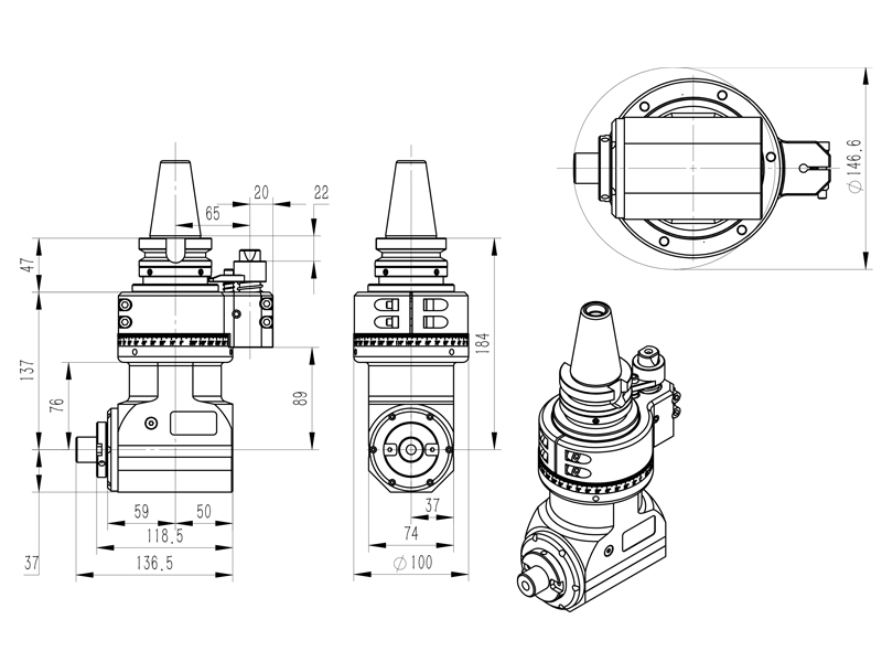 DK90-BT40-FMB22-80 刀盘侧边铣内孔角度头角度头外形尺寸