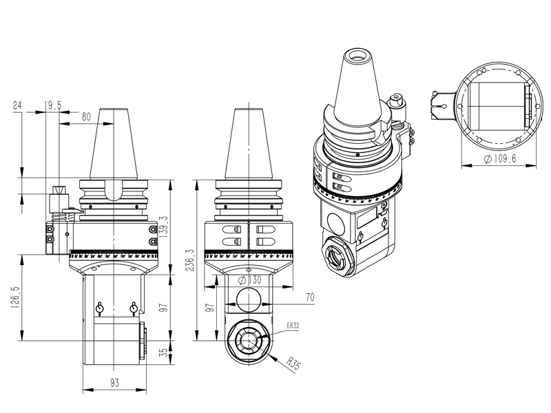 DK90-BT50-AER32M-100 大扭力角度头角度头外形尺寸