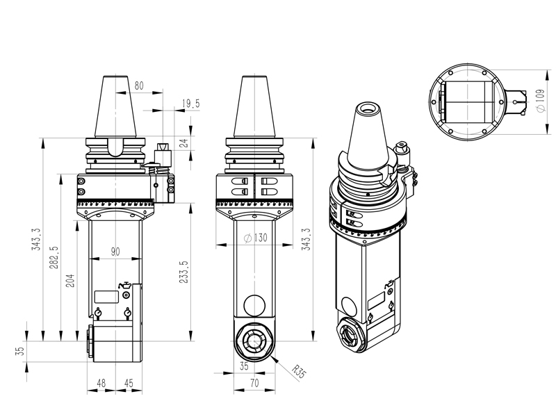 DK90-BT50-AER32M-250角度头结构图纸