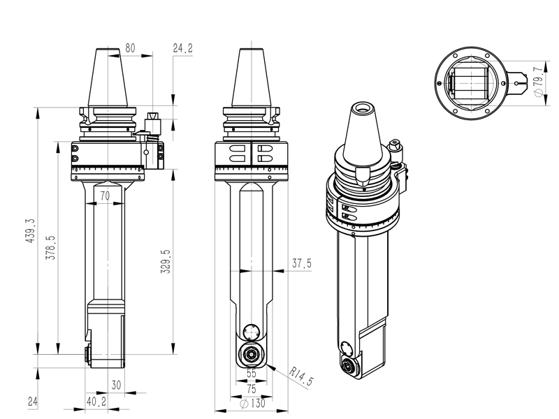 DK90-BT50-ER20M-300 定制加长款轻型角度头角度头外形尺寸