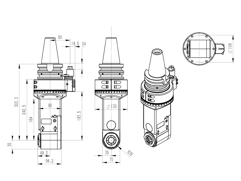 DK90-BT50-AER32M-160  大扭矩角度头 侧边铣槽侧铣头角度头外形尺寸