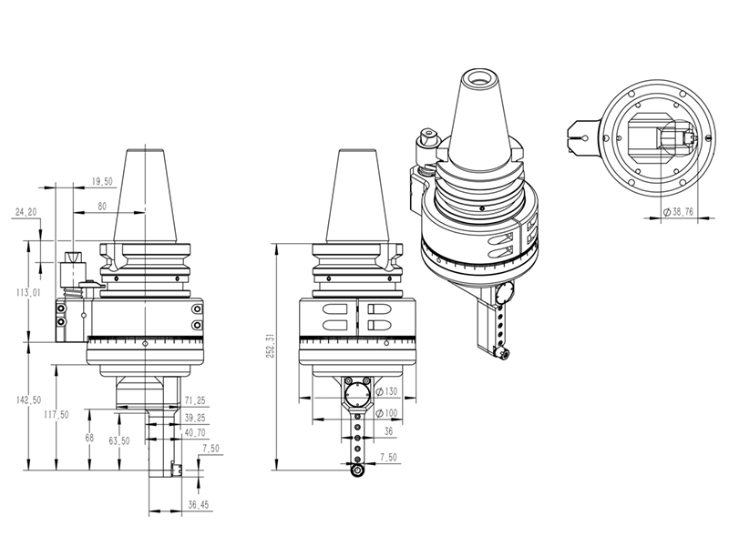 DK90-BT50-DC5M-R60 角度头角度头尺寸图