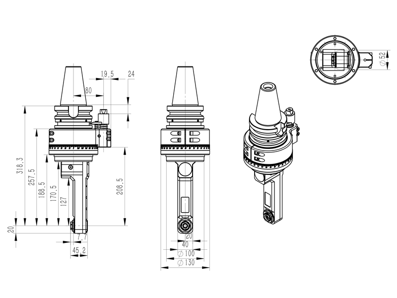 DK90-BT50-PER16-127 ​副车架专用高刚性角度头角度头外形尺寸