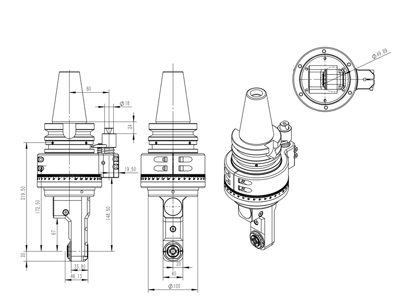 DK90-BT50-PER16-59 ​副车架通用角度头角度头外形尺寸