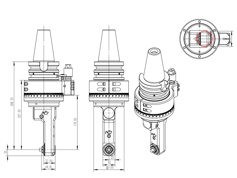 DK90-BT50-PER16-97 侧边铣槽攻牙高转速角度头角度头外型尺寸图