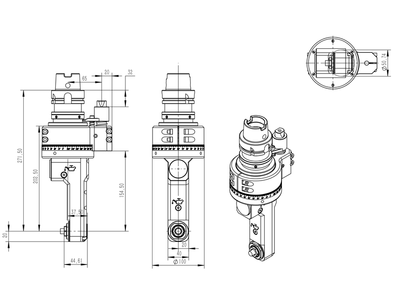 副车架 深沟槽侧铣头 DK90-HSK63A-PER16-97角度头外型尺寸图纸