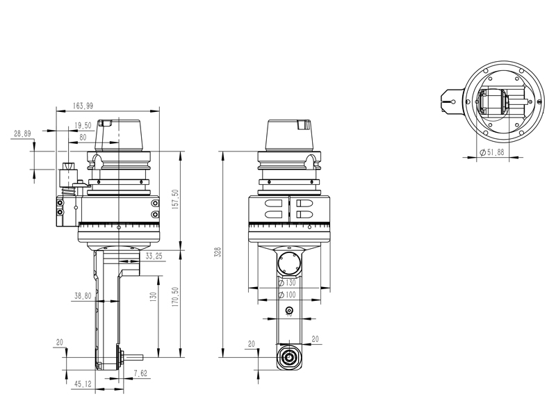 HSK100A-PER16-127 副车架铣边专用角度头外型尺寸图纸