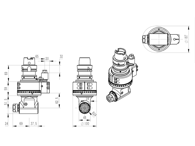 轻型侧铣头 DK90-HSK63A-ER20-L50