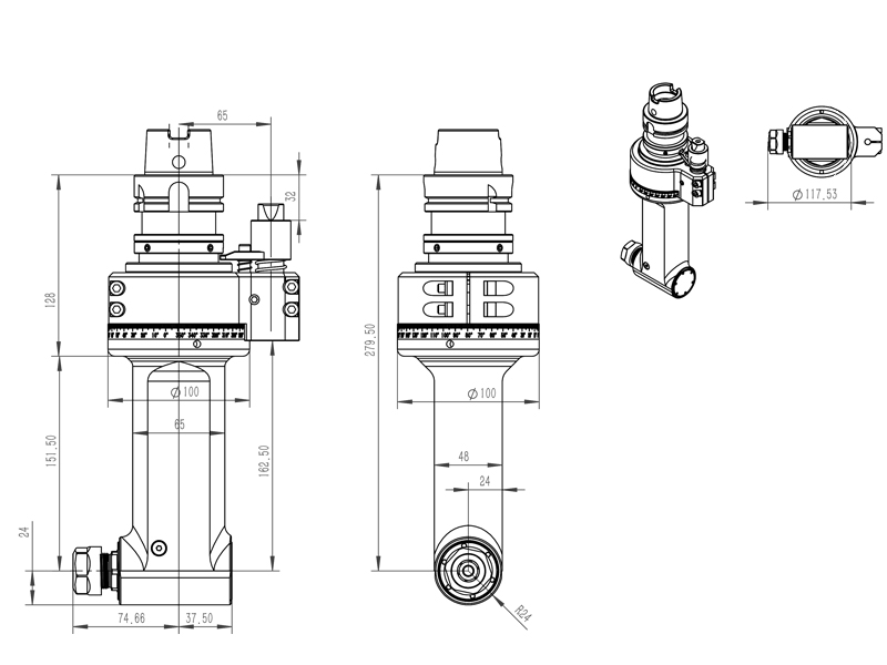 MQL角度头 DK90-HSK63A-ER20-L150外型尺寸图纸