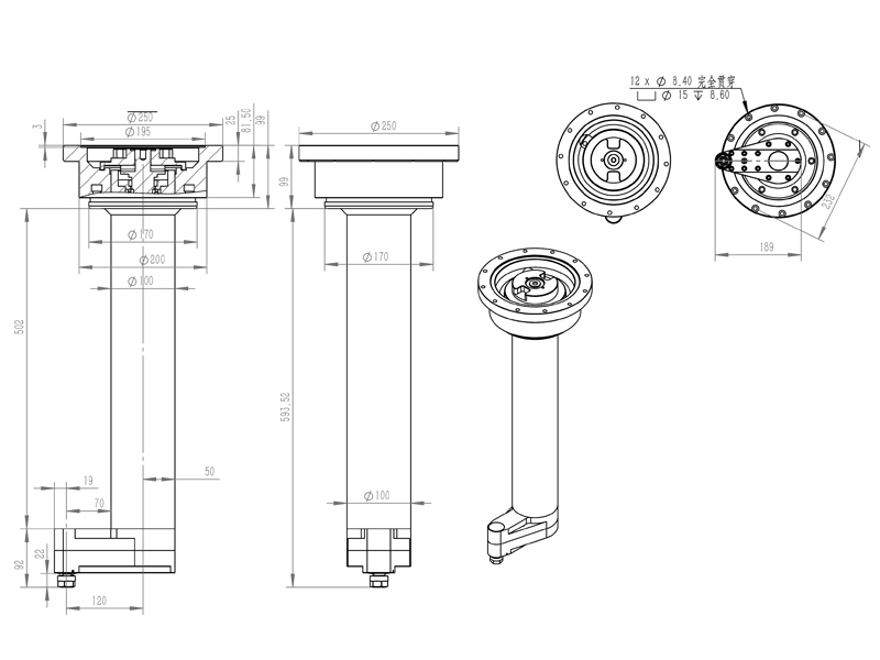 DK90-Z10-H120-L600 异型加长款延伸铣头角度头外形尺寸图