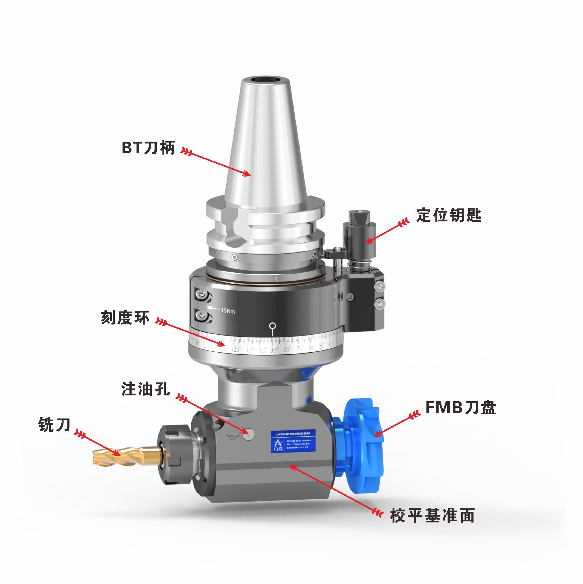 DK90-BT50-ER32-D50  双向输出侧铣头角度头通用位置标注图