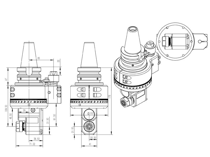 DK90-BT40-ER16MS 轻型90°角度头角度头外型尺寸图纸