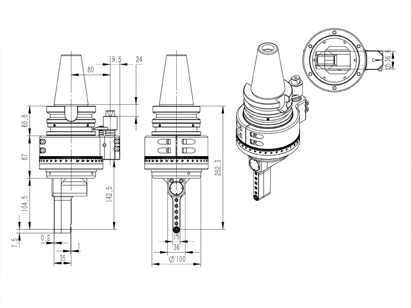 DK90-BT50-DC04-L68 轻量角度头角度头外型尺寸图纸