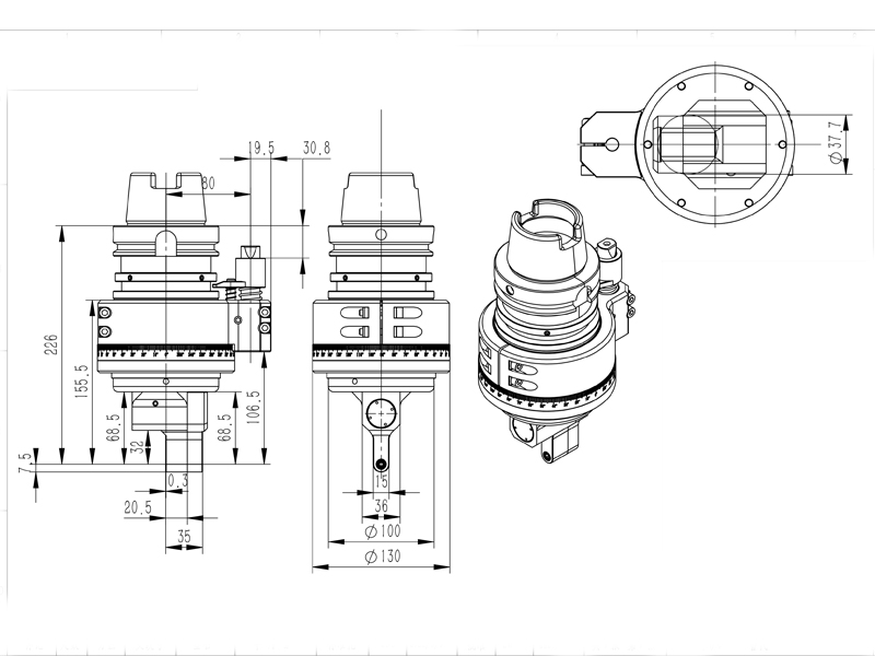 DK90-HSK100A-DC04-L32 轻型角度头角度头外形尺寸