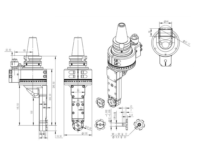 DK90-BT40-D40L 非标副车架定制角度头角度头外型尺寸图纸