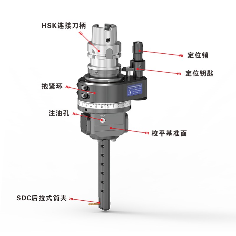 DK90-HSK63A-CA4SGM-125  非标定制深孔轻型角度头产品部件示意图